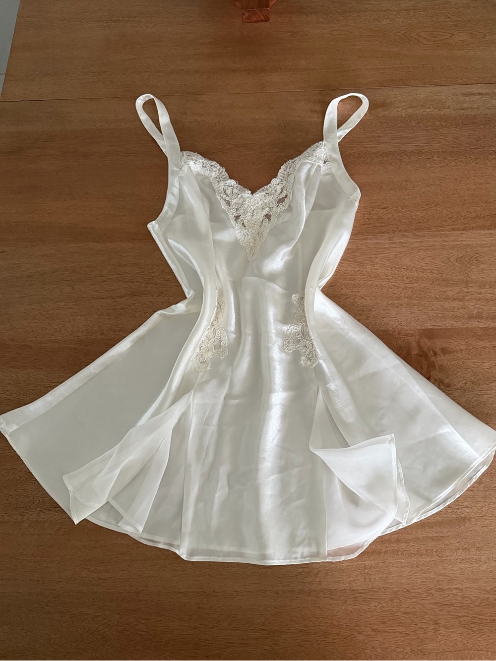 Vintage 90s White Satin Lace Slip Dress Bridal Lingerie Coquette Romantic